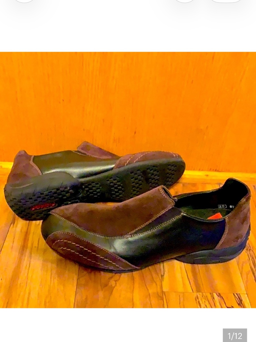 Rieker 40 / 9 smooth black brown suede leather nonslip comfort slip on shoes GUC